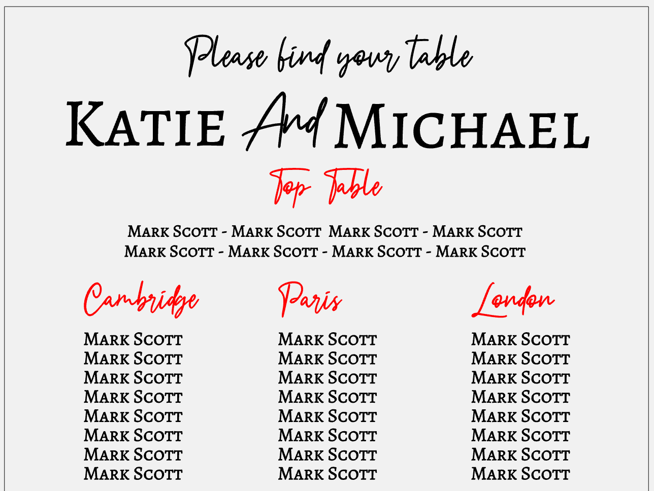 Table seating plan - Custom table names