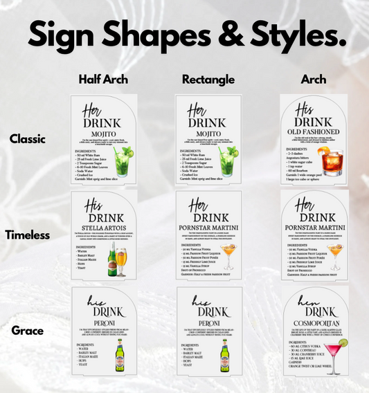 His & Hers Bar Menu Wedding Sign | Acrylic Wedding Sign
