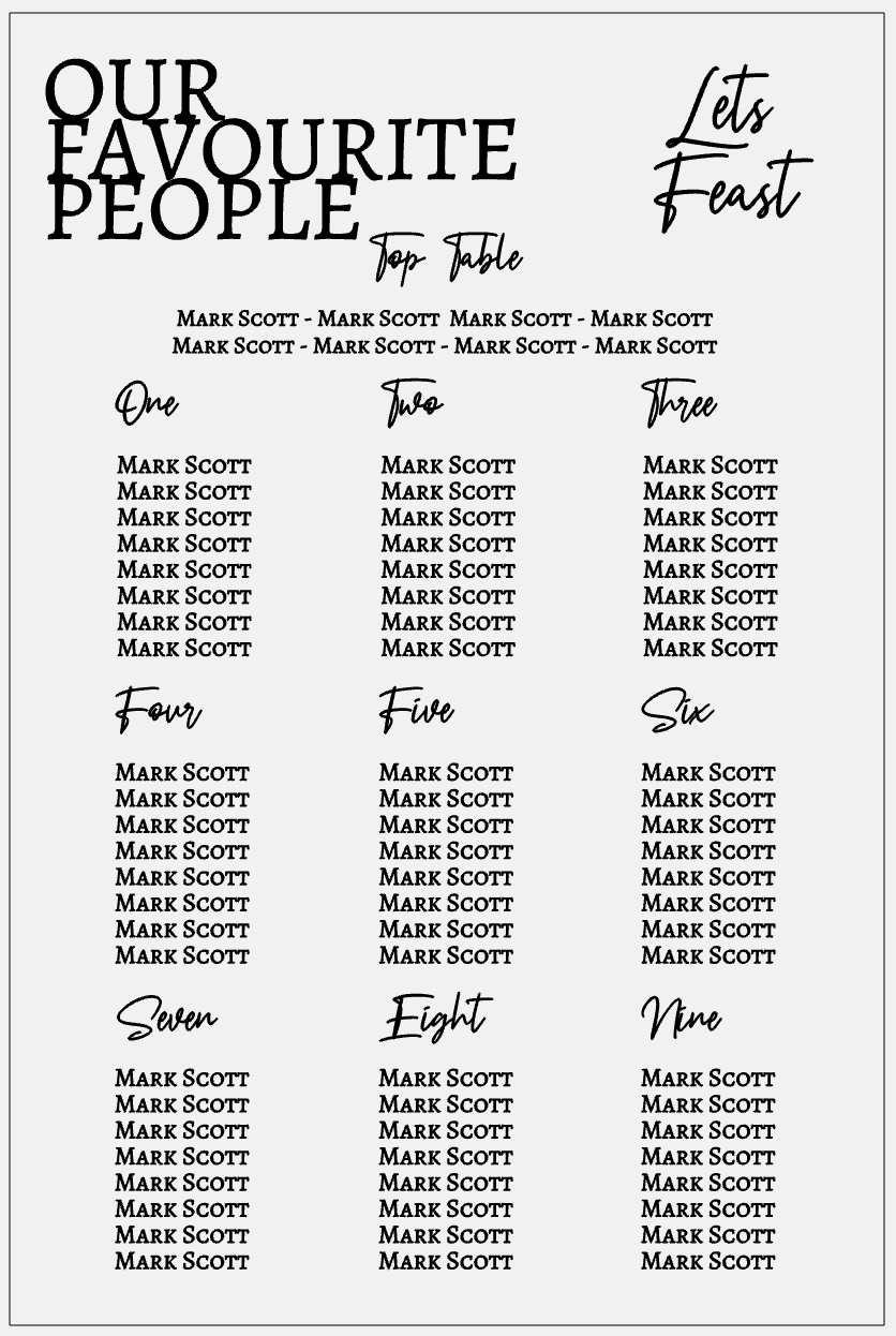 Wedding Seating Plan - Our Favourite People