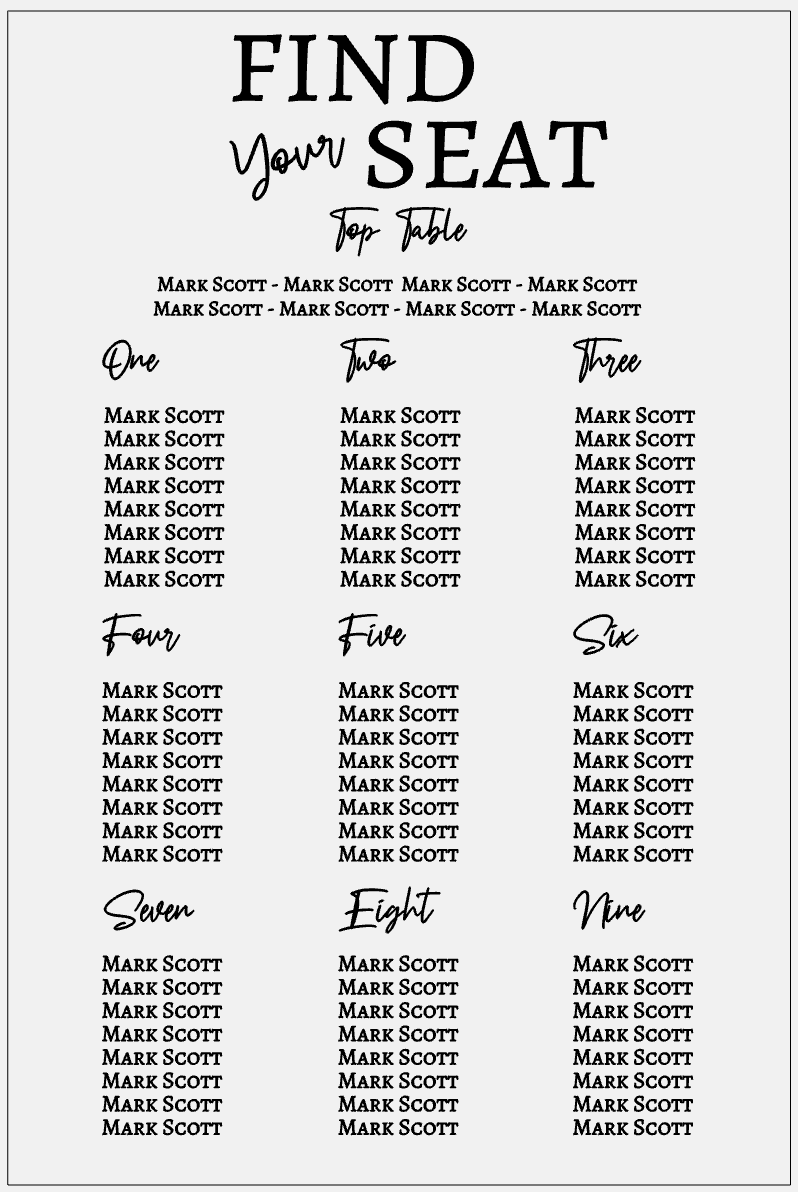 Wedding Seating Plan - Find Your Seat