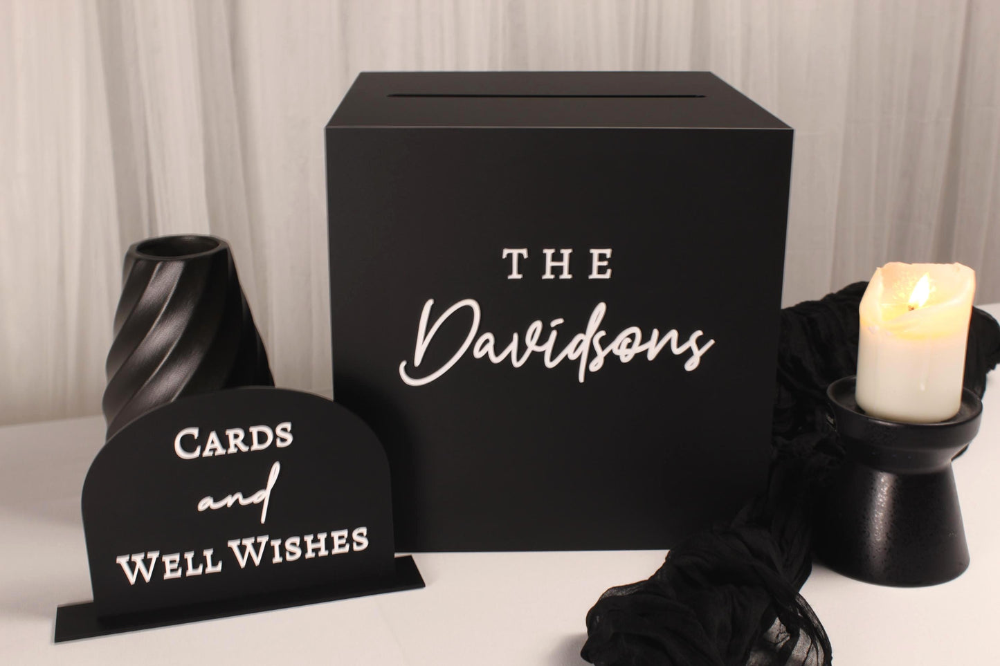 Wedding Card Box With Cards and Well Wishes Sign