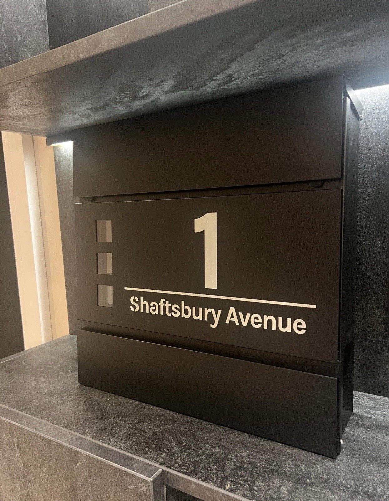 Personalised Engraved Modern Letterbox - Matt Black - Lockable Post Box