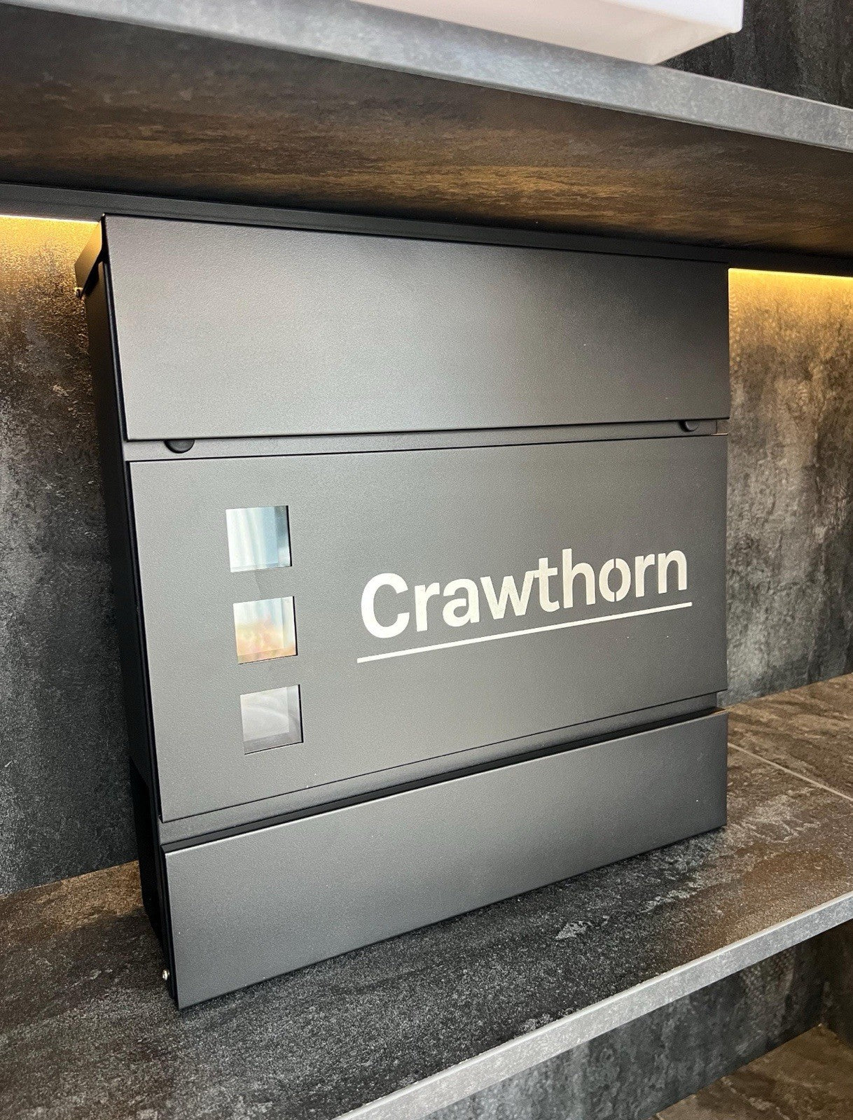 Personalised Engraved Modern Letterbox - Matt Black - Lockable Post Box