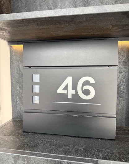 Personalised Engraved Modern Letterbox - Matt Black - Lockable Post Box