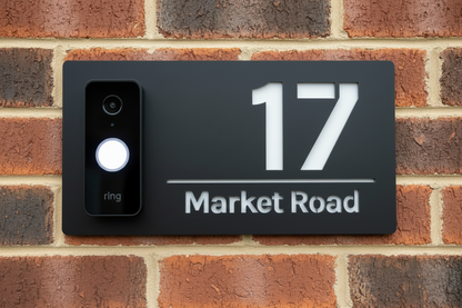 House number sign with mounted door bell space 