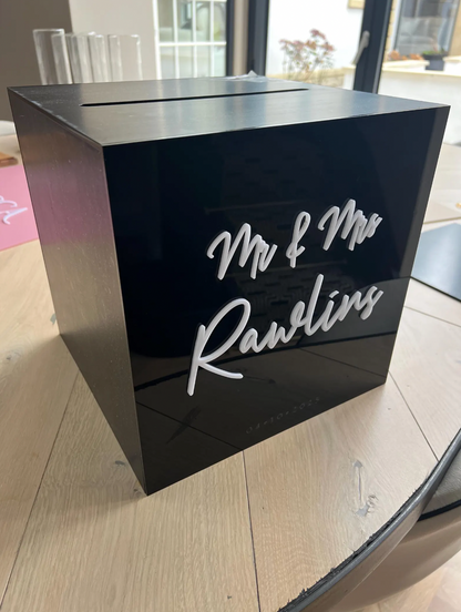 Gloss Black Wedding Card Box with White Text