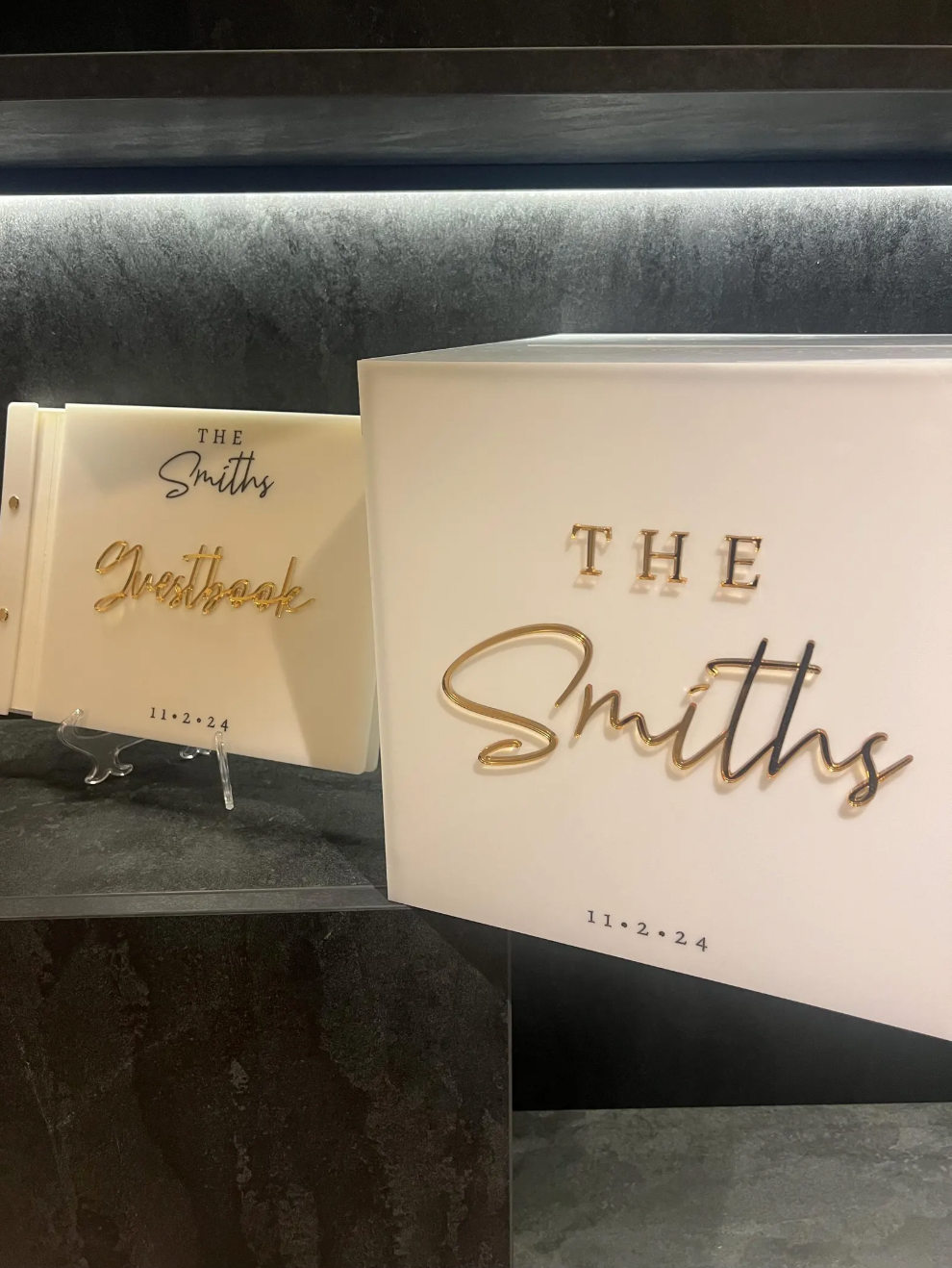 Gloss White Wedding Card Box with Gold Text