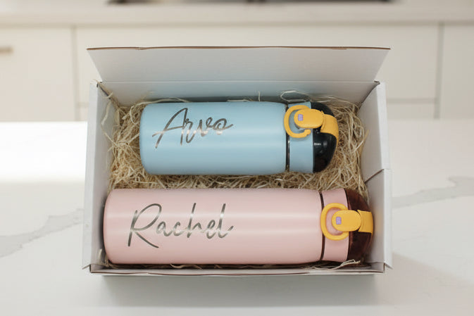Mini & Me Personalised Parent & Child Water Bottle Set with Straw