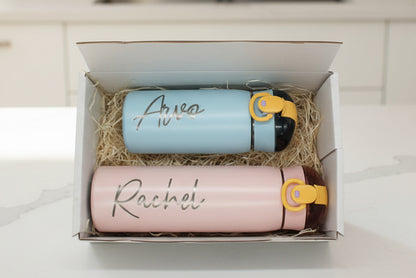 Mini & Me Personalised Parent & Child Water Bottle Set with Straw