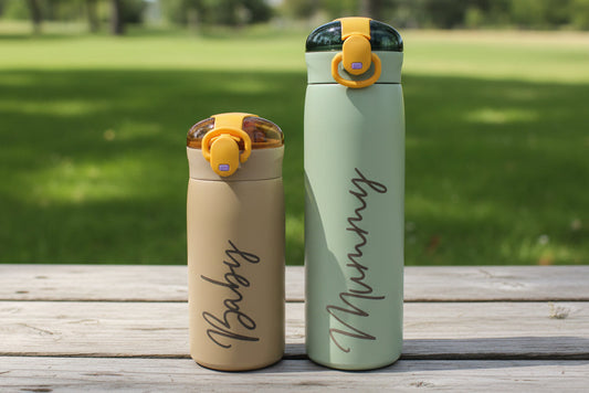 Mini & Me Personalised Parent & Child Water Bottle Set with Straw