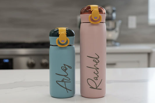 Mini & Me Personalised Parent & Child Water Bottle Set with Straw