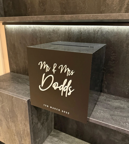Matt Black Wedding Card Box with White Text