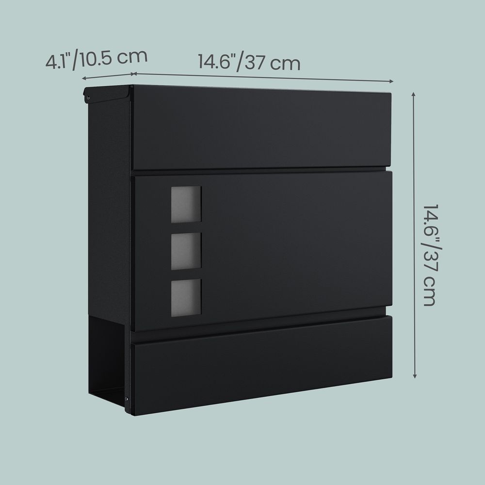 Personalised black mailbox with house number and address engraved