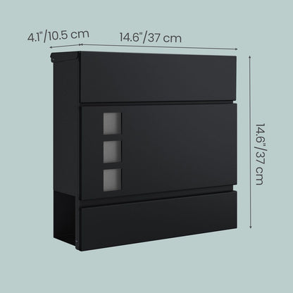 Personalised black mailbox with house number and address engraved