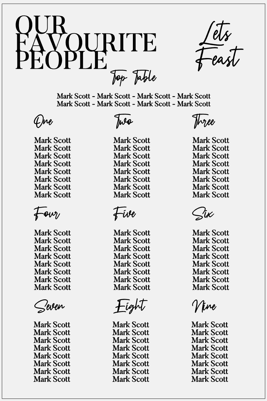 Wedding Seating Plan - Our Favourite People
