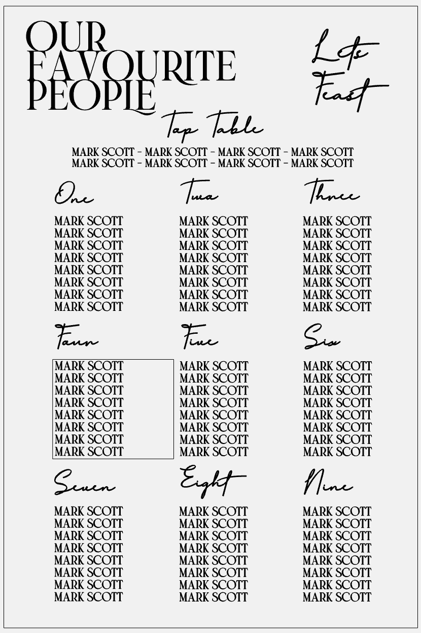 Wedding Seating Plan - Our Favourite People