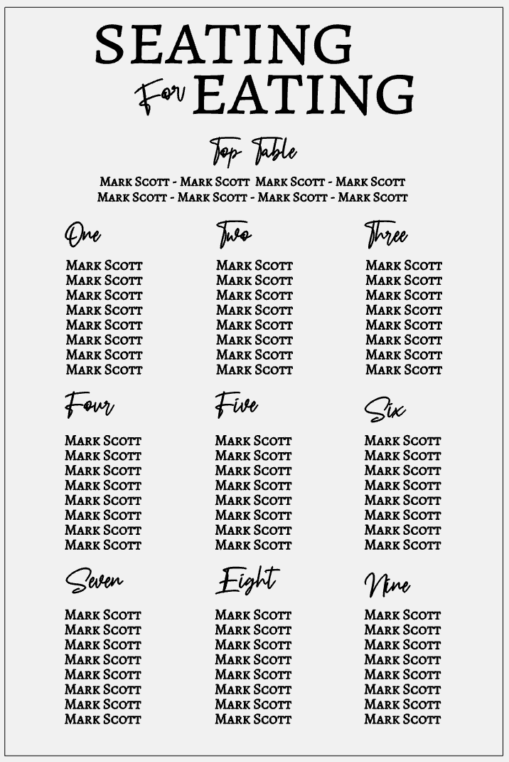 Wedding Seating Plan - Seating For Eating