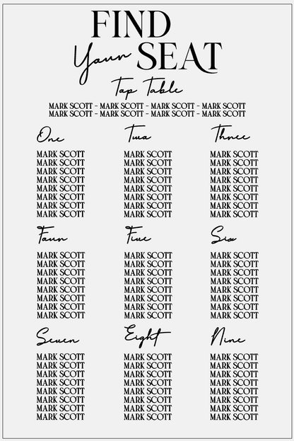 Wedding Seating Plan - Find Your Seat