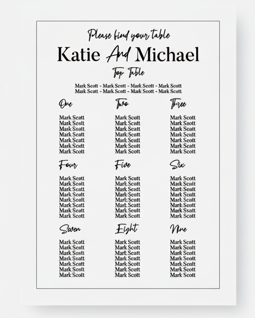 Wedding Seating Plan - Please Find Your Table