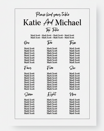 Wedding Seating Plan - Please Find Your Table