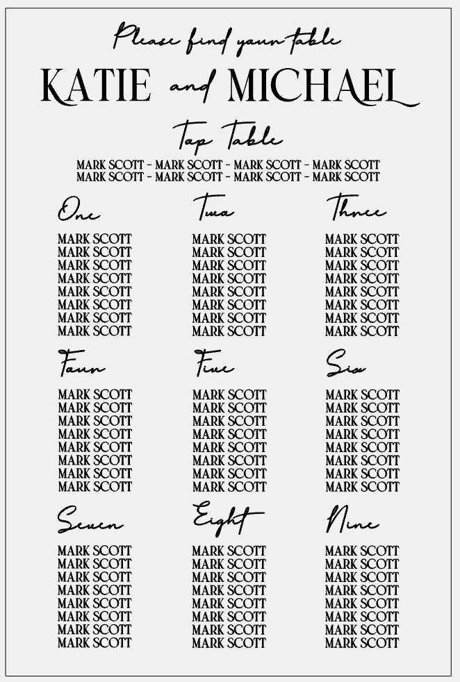 Wedding Seating Plan - Please Find Your Table