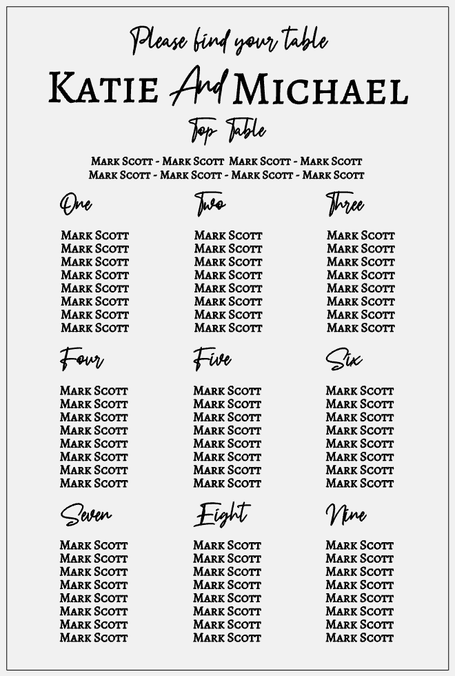 Wedding Seating Plan - Please Find Your Table