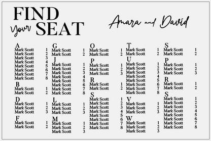 Wedding Seating Plan - A-Z Find Your Seat