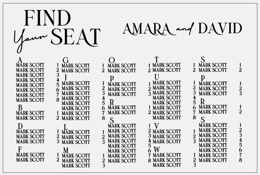 Wedding Seating Plan - A-Z Find Your Seat