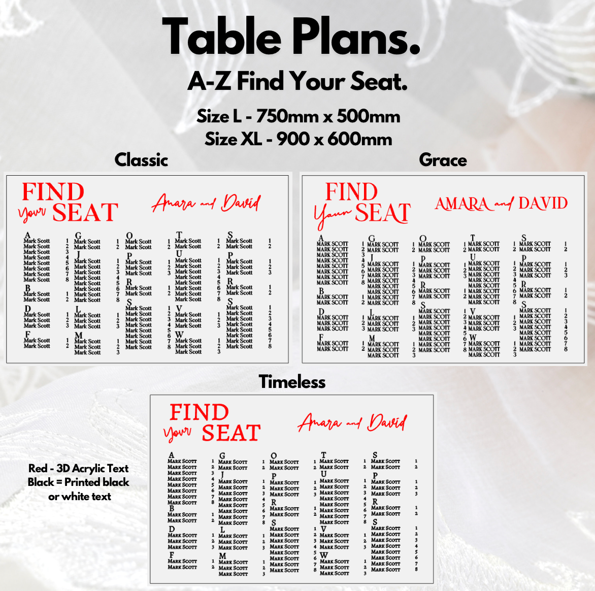 Wedding Seating Plan - A-Z Find Your Seat