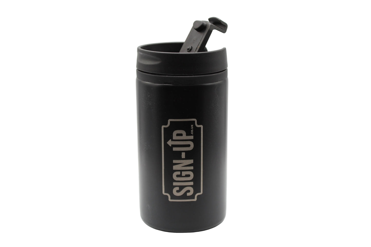 black tumbler logo engraved personalised travel mug