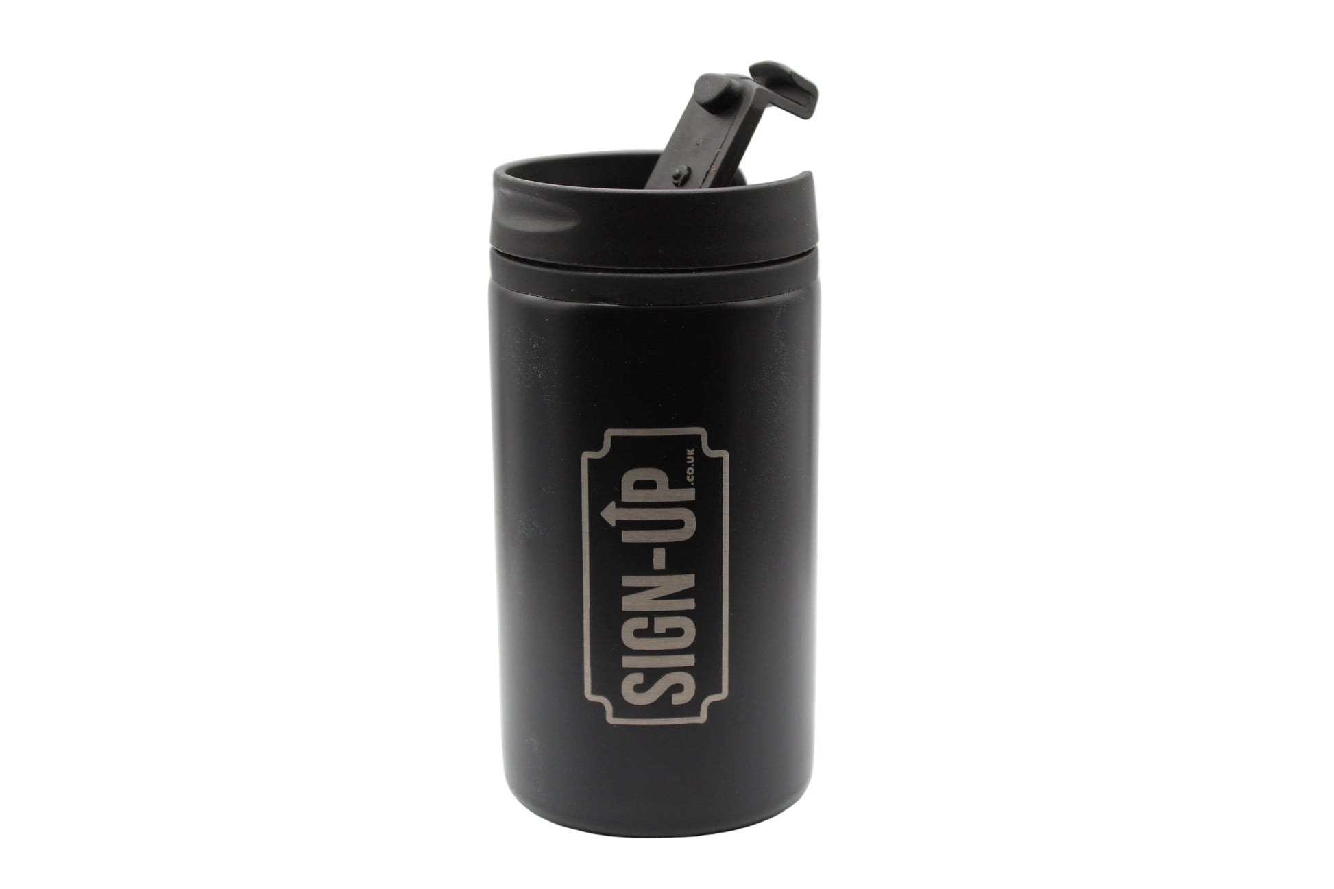 black tumbler logo engraved personalised travel mug
