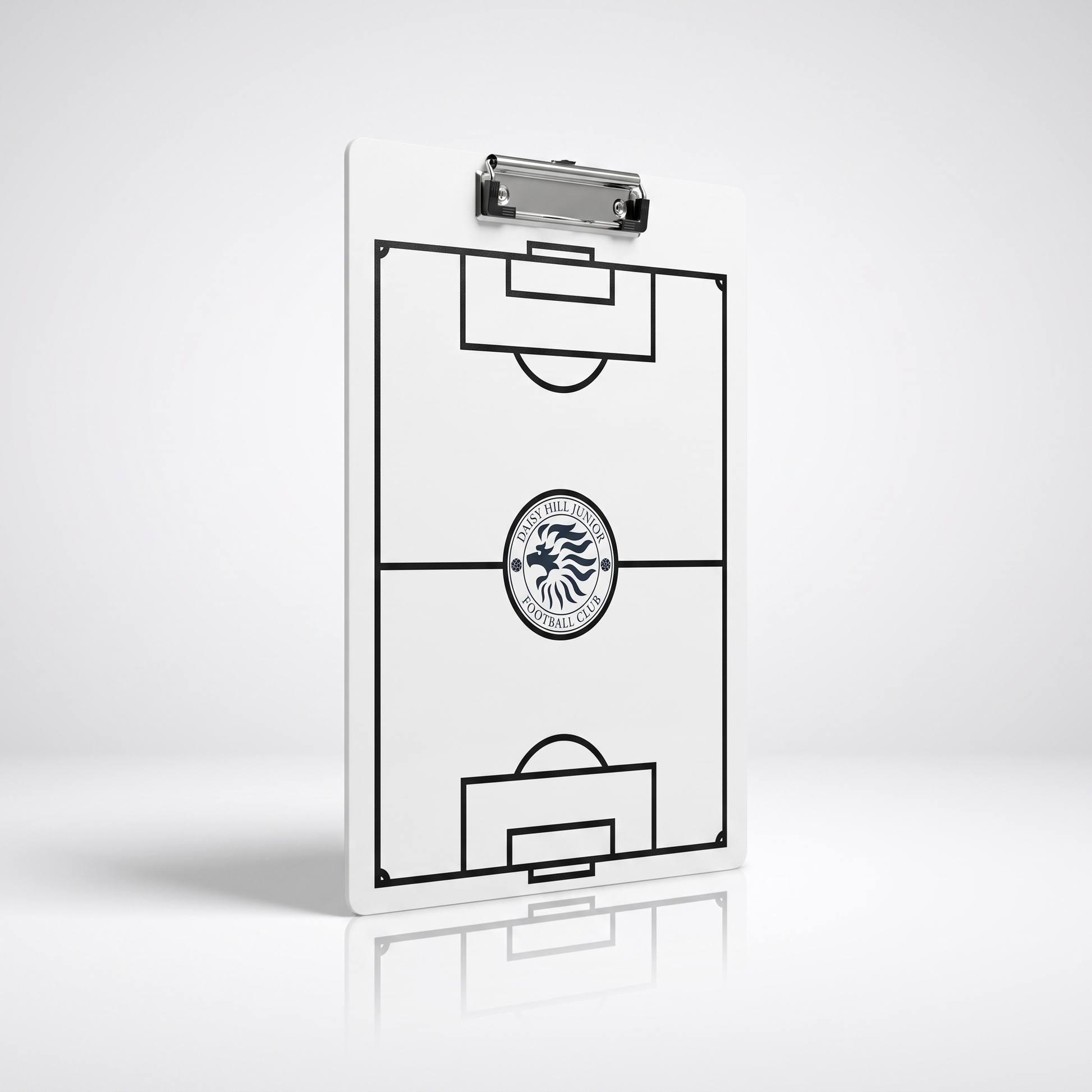 Personalised football tactics clipboard with club crest in the centre circle