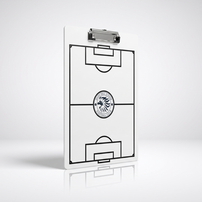 Personalised football tactics clipboard with club crest in the centre circle