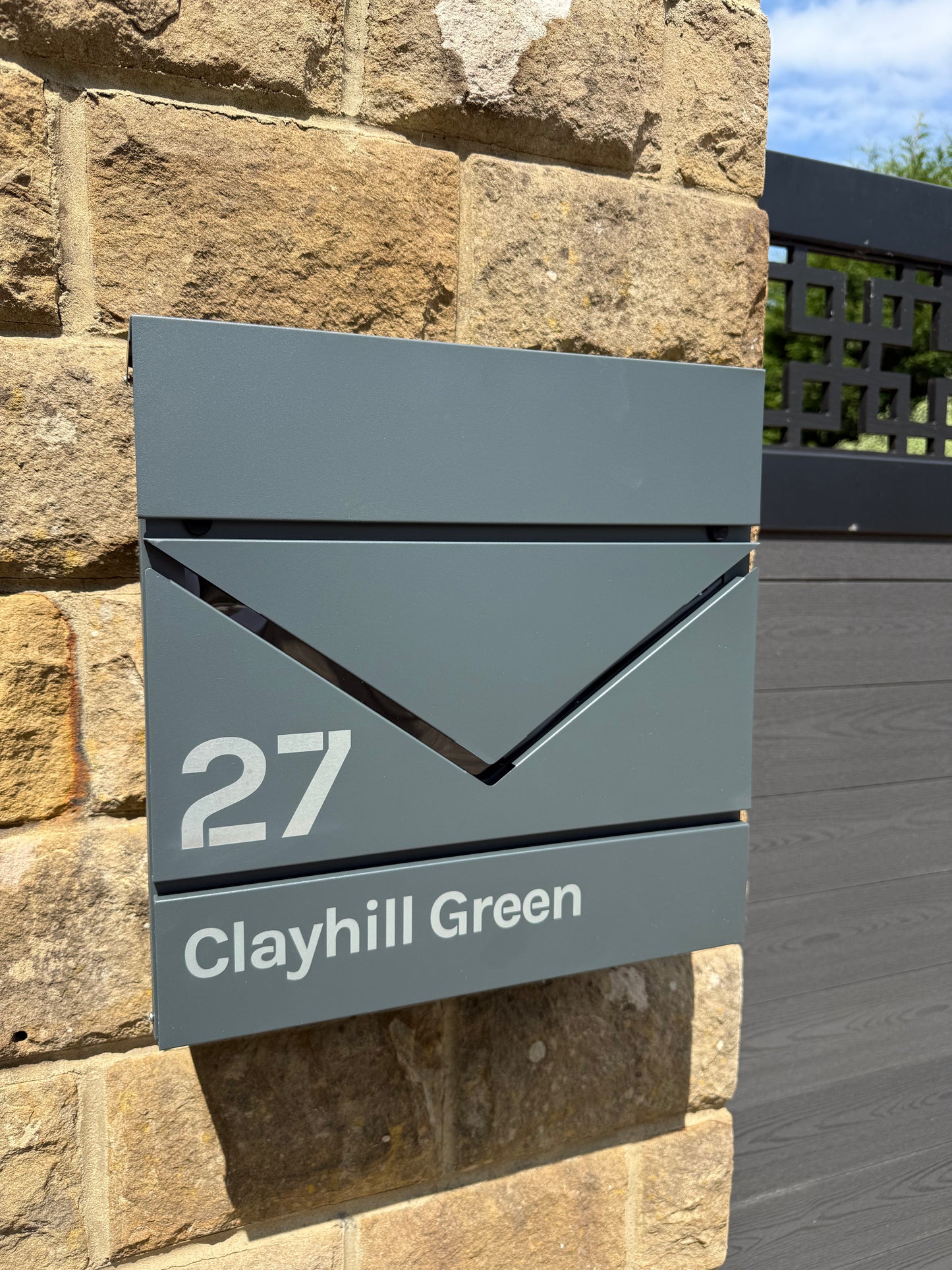 Modern personalised grey mailbox 