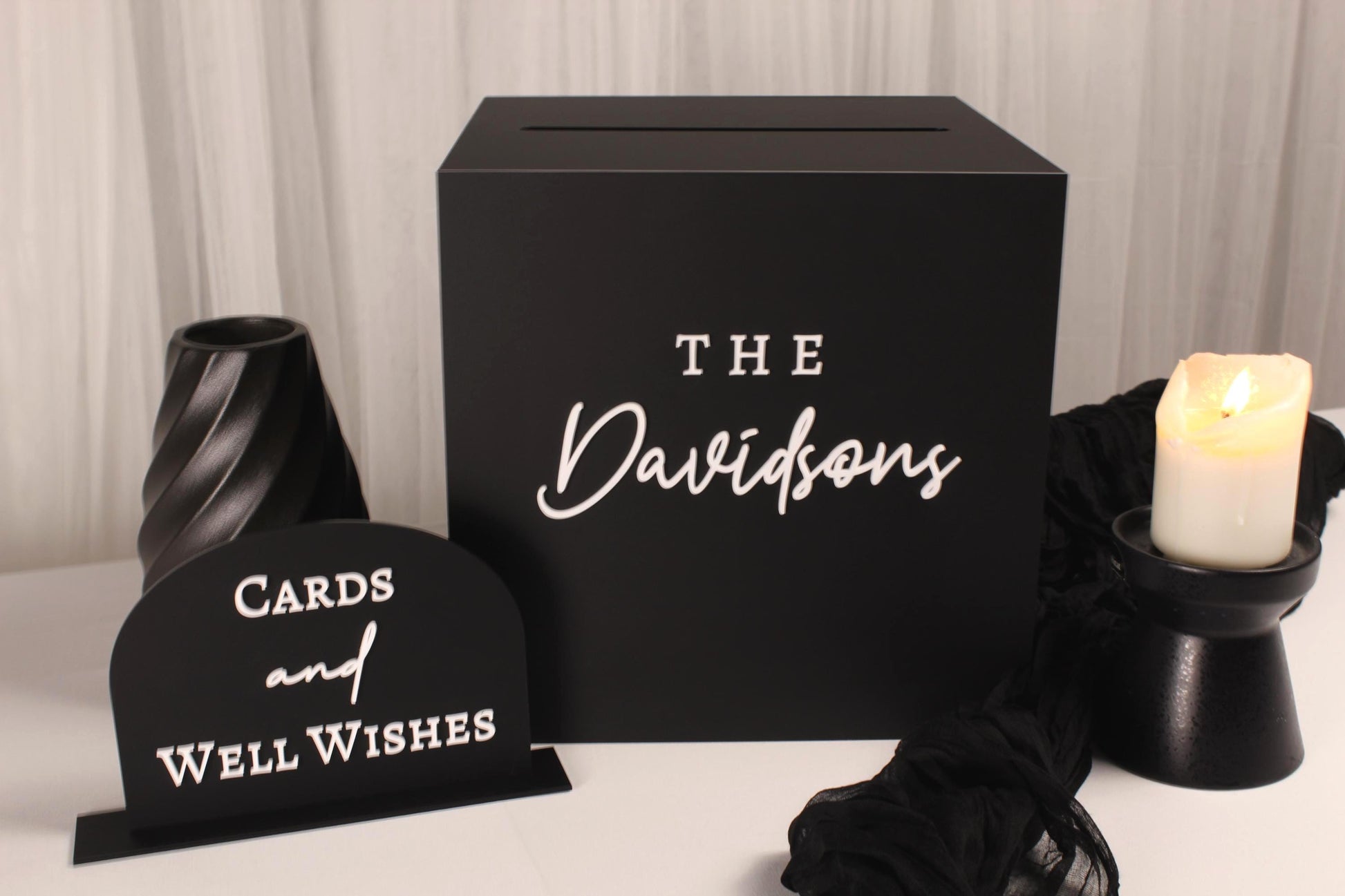 wedding card box with matching sign